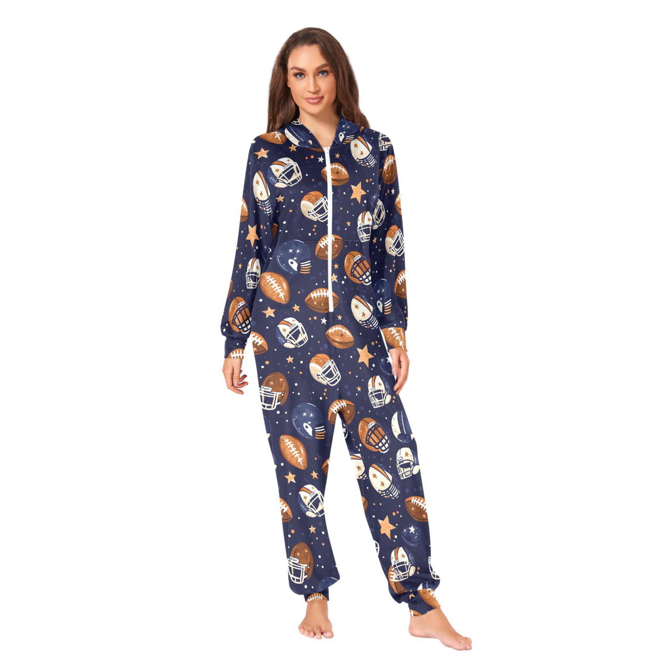 Adult Onesie Blue Background Adult Onesie Football Helmet Stars Zipper One-Piece Pajamas Unisex with PocketsClock Zipper One-Piece Pajamas Unisex with Pockets