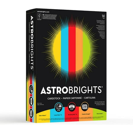 Astrobrights Color Paper, 8.5” x 11”, 24 lb/89 GSM, “Brights” 5-Color