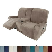 Topchances Non-Slip Velvet Plush 8-Piece Double Recliner Slipcovers, Camel