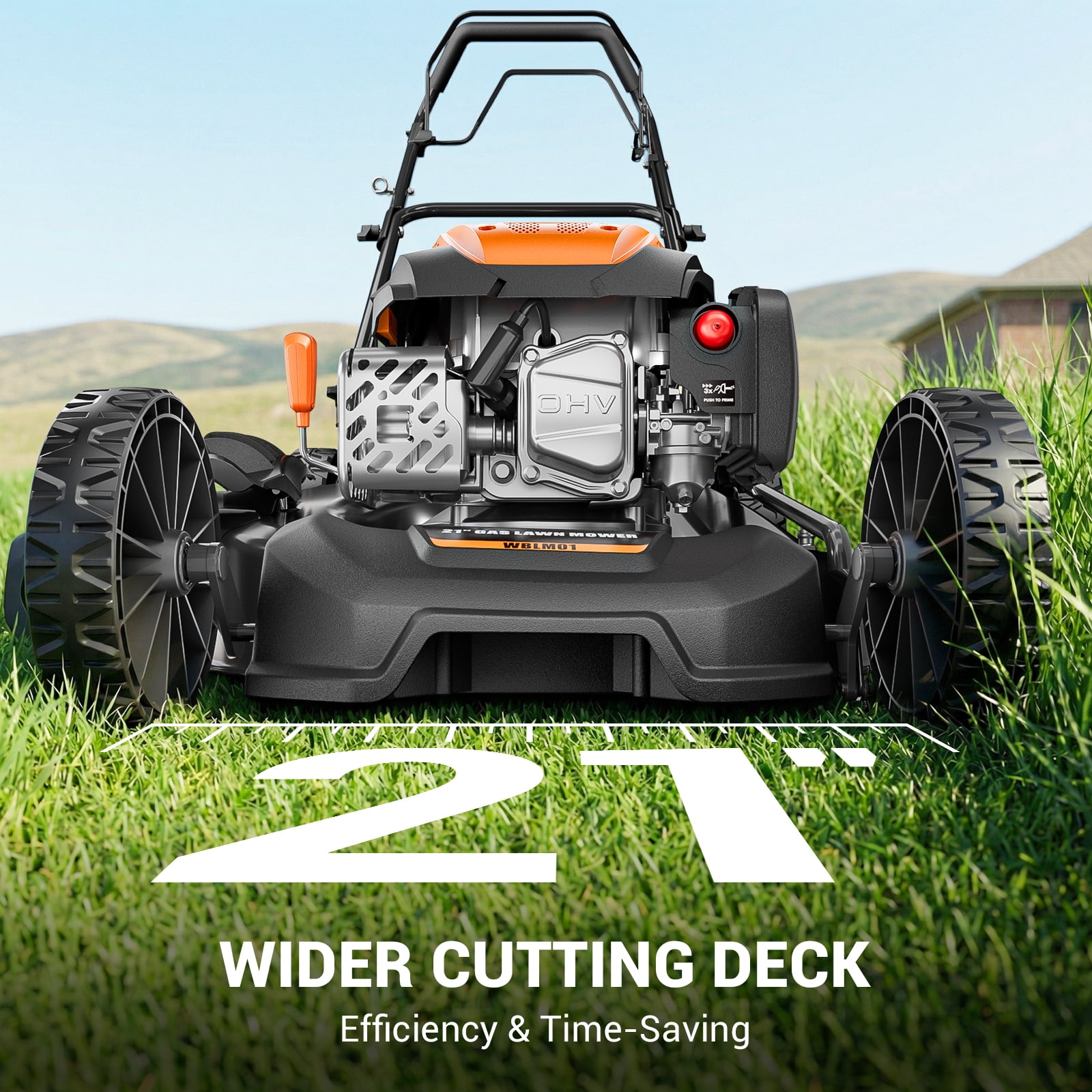 Efurden 21" 170cc Gas Self-Propelled Lawn Mower, 3-in-1, 7-Height Adjustment, 10" Rear Wheels, 17 gal Bag