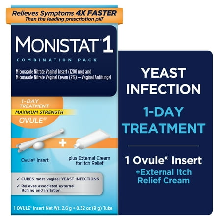 Monistat 1 Day Yeast Infection Treatment, Miconazole Ovule Insert & External Anti-Itch Cream
