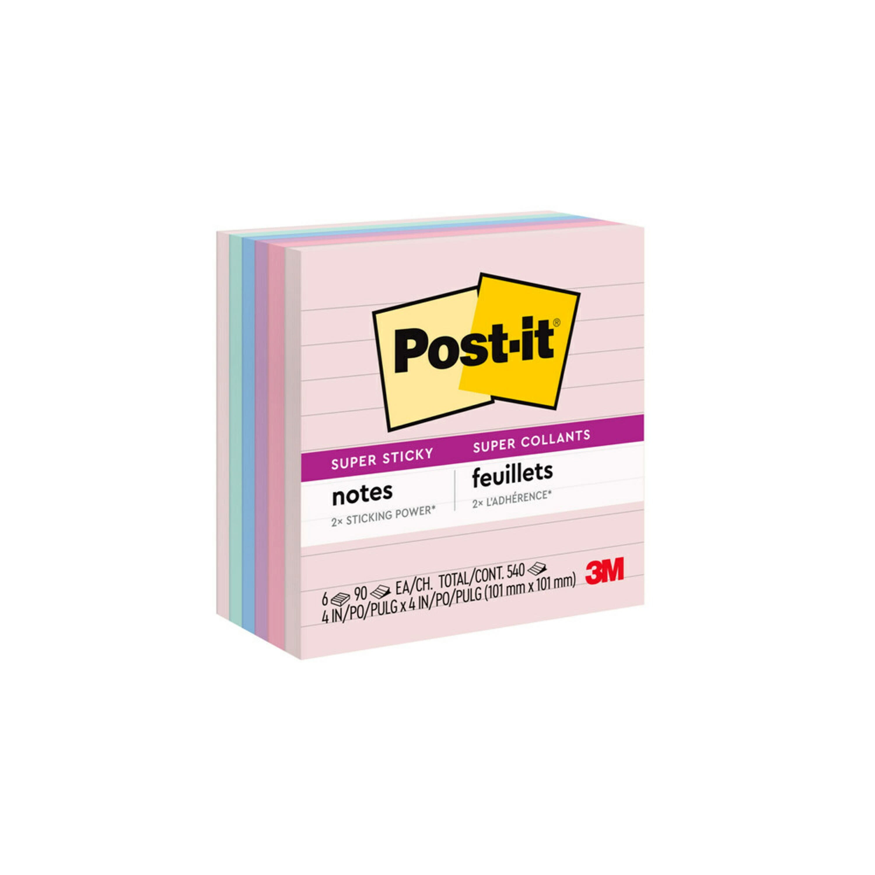 Postit Recycled Super Sticky Notes, 4 in x 4 in, Wanderlust Pastels