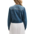 thumbnail image 3 of INSPIRE CHIC Women's  Jacket Denim Collarless Button Down Western Long Sleeve Jean Cropped Jackets M Blue, 3 of 6
