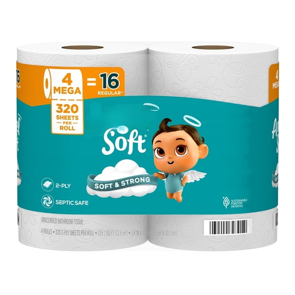 Soft Toilet Paper, 4 Mega Rolls, Soft and Strong Toilet Tissue