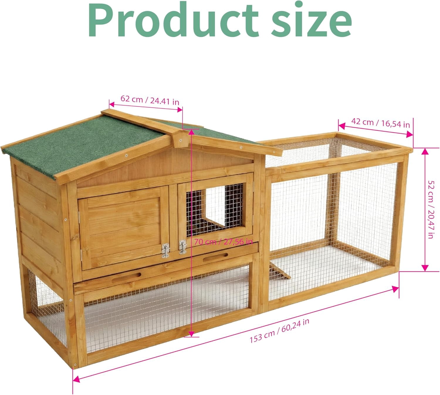2-Story Rabbit Hutch  Indoor and Outdoor,Weatherproof Bunny Cage with Anti-Chew Metal Frame Ramp&Pull-Out No-Leak Trays for Small Animals