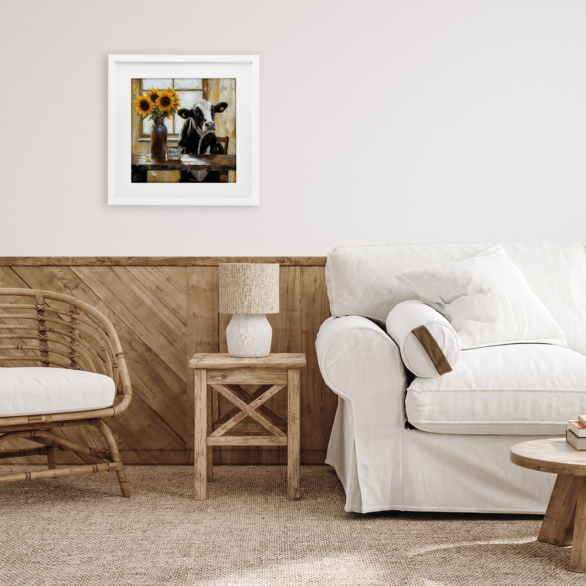 Stupell Industries Holy Cow Rustic Farm Table White Framed Print Under Glass, design by Tina LeCour