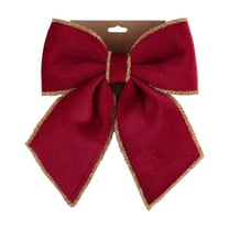 10.2" Burgundy Velvet Christmas Tree Topper Bow, Medium Ribbon Bow Decoration for Xmas Party, Wedding, Wall or Room Backdrop, Elegant Coquette Holiday Décor Ornament (Gold Red)