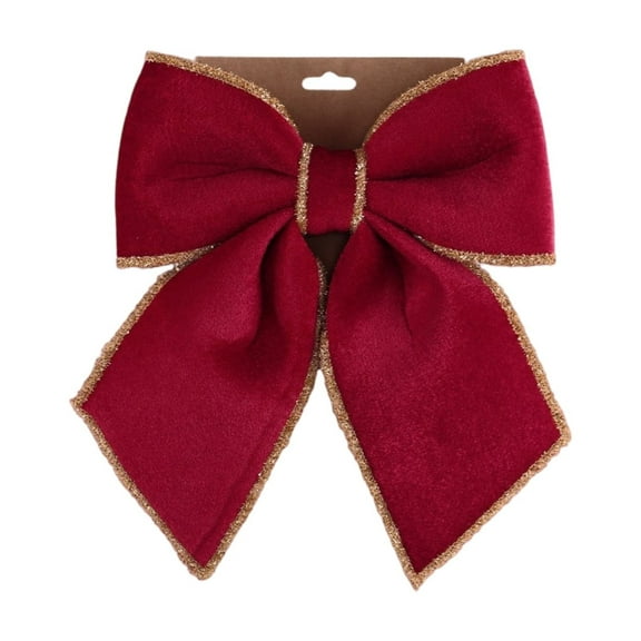10.2" Burgundy Velvet Christmas Tree Topper Bow, Medium Ribbon Bow Decoration for Xmas Party, Wedding, Wall or Room Backdrop, Elegant Coquette Holiday Décor Ornament (Gold Red)