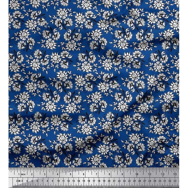 Soimoi Rayon Crepe Fabric Leaves & Floral Block Fabric Prints by Yard 46 Inch Wide