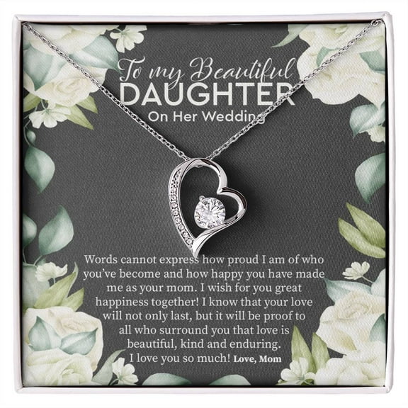 Bride Gift From Mom To Daughter On Wedding Day, Wedding Necklace Gift To Daughter, Gift For Daughter From Mother, Christmas Gifts - Forever Love Necklace - White Gold or Yellow Gold - Gift Box