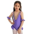 thumbnail image 2 of TTAO Kids Girls Circus Show Trapeze Costume Dance Performance Leotard with Mesh Gloves Halloween Outfits Lavender 3, 2 of 7