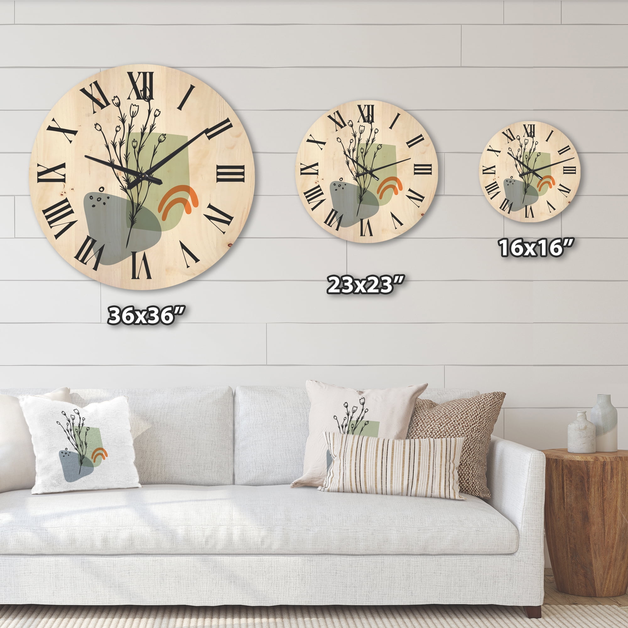 Designart 'Abstract Minimal Shapes Under Flowers II' Modern Wood Wall Clock