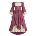 thumbnail image 6 of BRGZLK Renaissance Medieval Dress for Women Victorian Gothic Off Shoulder Lace Up Waist Bell Sleeve Maxi Long Dresses Halloween Stage Costume, Women Outfits Pink 3XL, 6 of 6