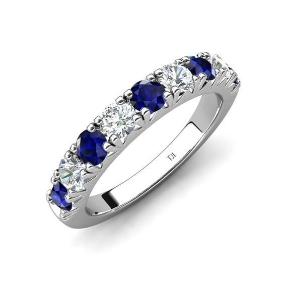 TriJewels 1.00 ctw Blue Sapphire and Lab Grown Diamond (3.00 mm) 9 Stone Wedding Band in 10K Gold