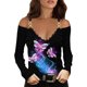 thumbnail image 1 of Tops de mujer con cuello en V y hombros descubiertos con estampado de flores y mariposas, blusa informal Pompotops gfhjh22310, 1 of 5