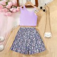 thumbnail image 2 of Toddler Girls Outfit Knit Solid Color Top Floral Elastic Waist Loose Shorts Set Clothing Sets,Size 9 Years-10 Years, 2 of 4