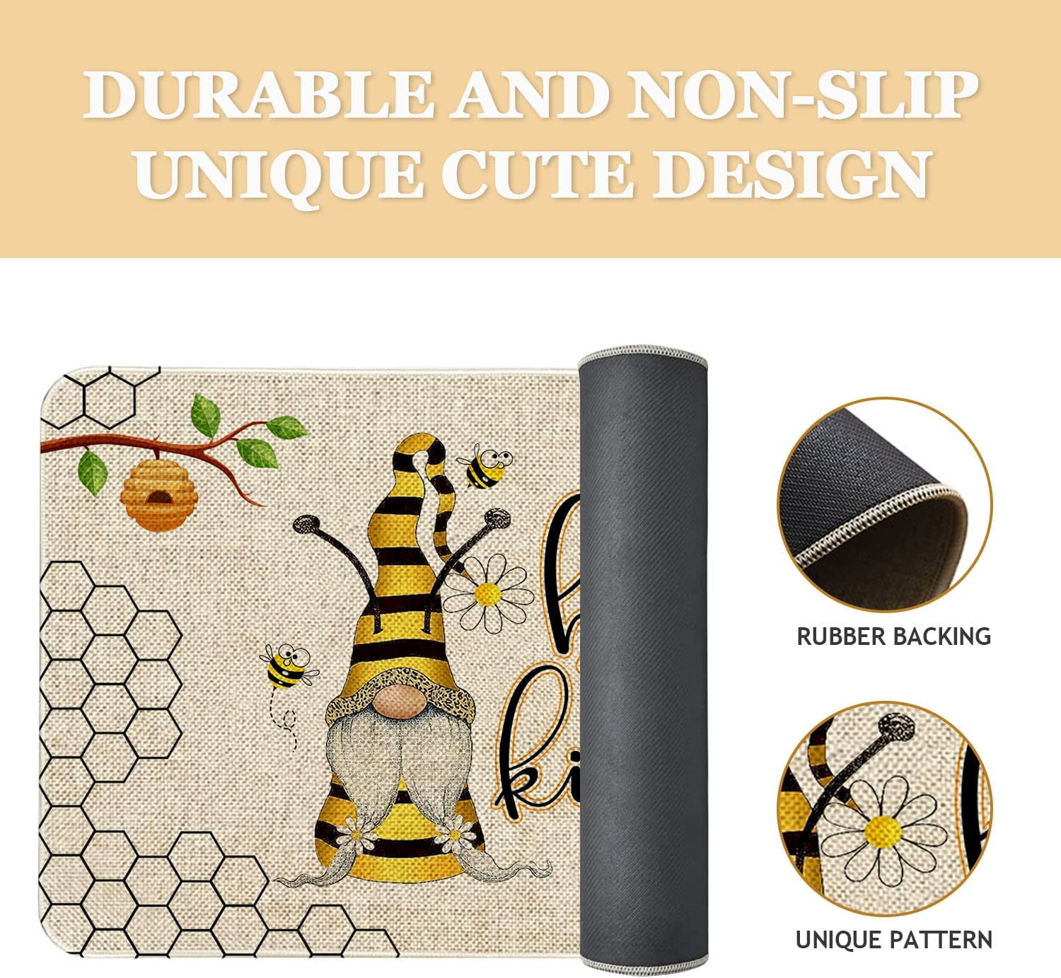 Spring Summer Door Mat 30 X 17 Inch Bee Kind Gnome Doormat Indoor Outdoor Entrance Floor Mat Non Slip Summer Decor Rubber Welcome Mats