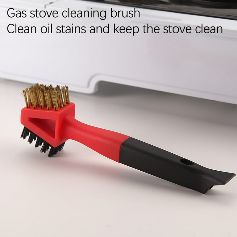Kitchen Cleaning Scrub Brush,Deep Gas Stove Brass Wire Brushes with Stiff  Bristles & Cooktop Scraper,Scrubber Brush for Range Hood Grease Grime