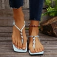 thumbnail image 2 of LOVZFMLL Flat Sandals for Women Fashion Square Toe Beach Flip Flops Summer Casual Outdoor Walking Travel Thongs Sandals Light Blue 7, 2 of 6