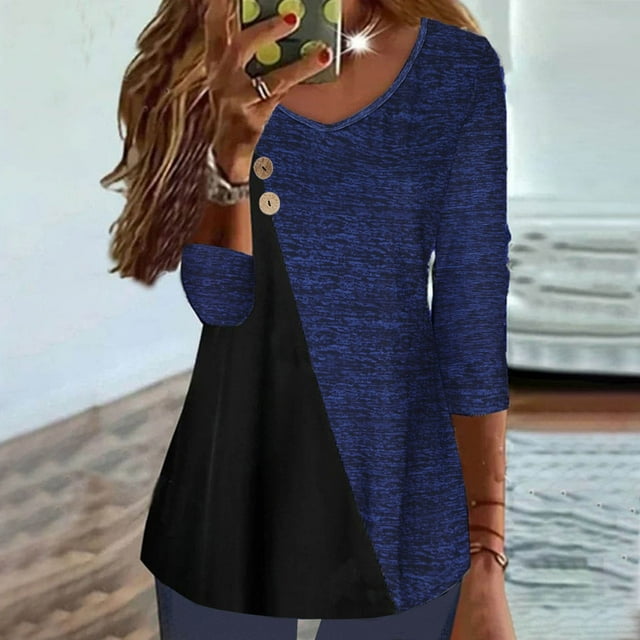 Hauts pour Femmes Imprimé V-neck Pull à Manches Longues Casual Bouton Top