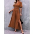 thumbnail image 4 of Women'S Summer Dresses Short Sleeve Maxi Dress Casual V Neck Flowy Sundress Caramel Color S, 4 of 9
