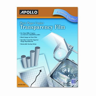 Overhead Copier Transparency Film - Apollo PP201C Laser Copier Transparency Film, Removable Sensing Stripe, Ltr, Clear, 100/Box