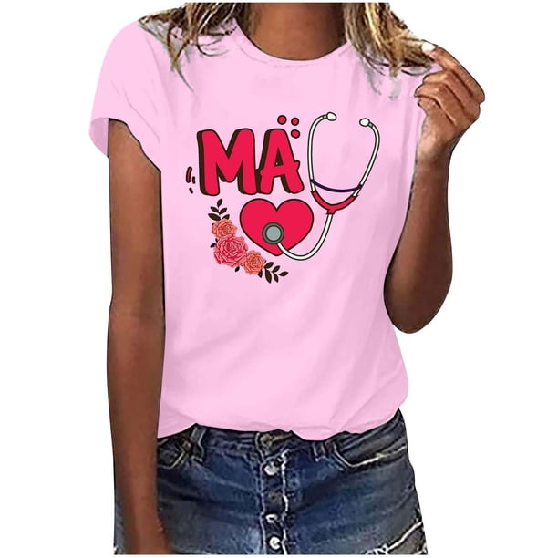 Camisetas con estampado de letras y cuello redondo de verano para mujer, blusas femeninas cómodas y elegantes, Tops OAVQHLG3B Store lin121212