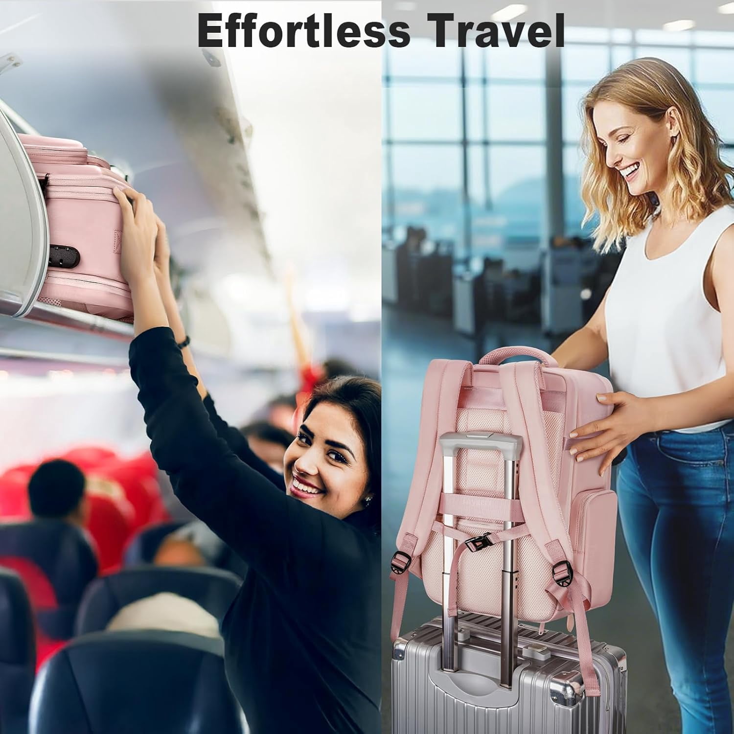Taygeer Vacuum Backpack, Expandable Carry on Compression Luggage Bag with Shoe Compartment and Rain Cover for Adults, Pink