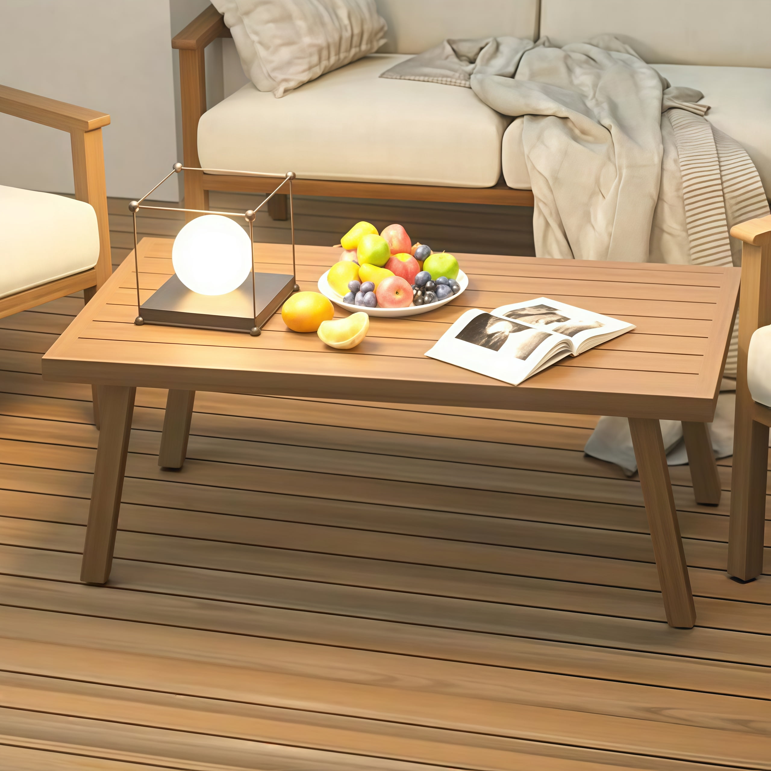 T-Patio Rectangle Outdoor Coffee Table, Aluminum Modern Accent Coffee Table, Beige, Set of 1