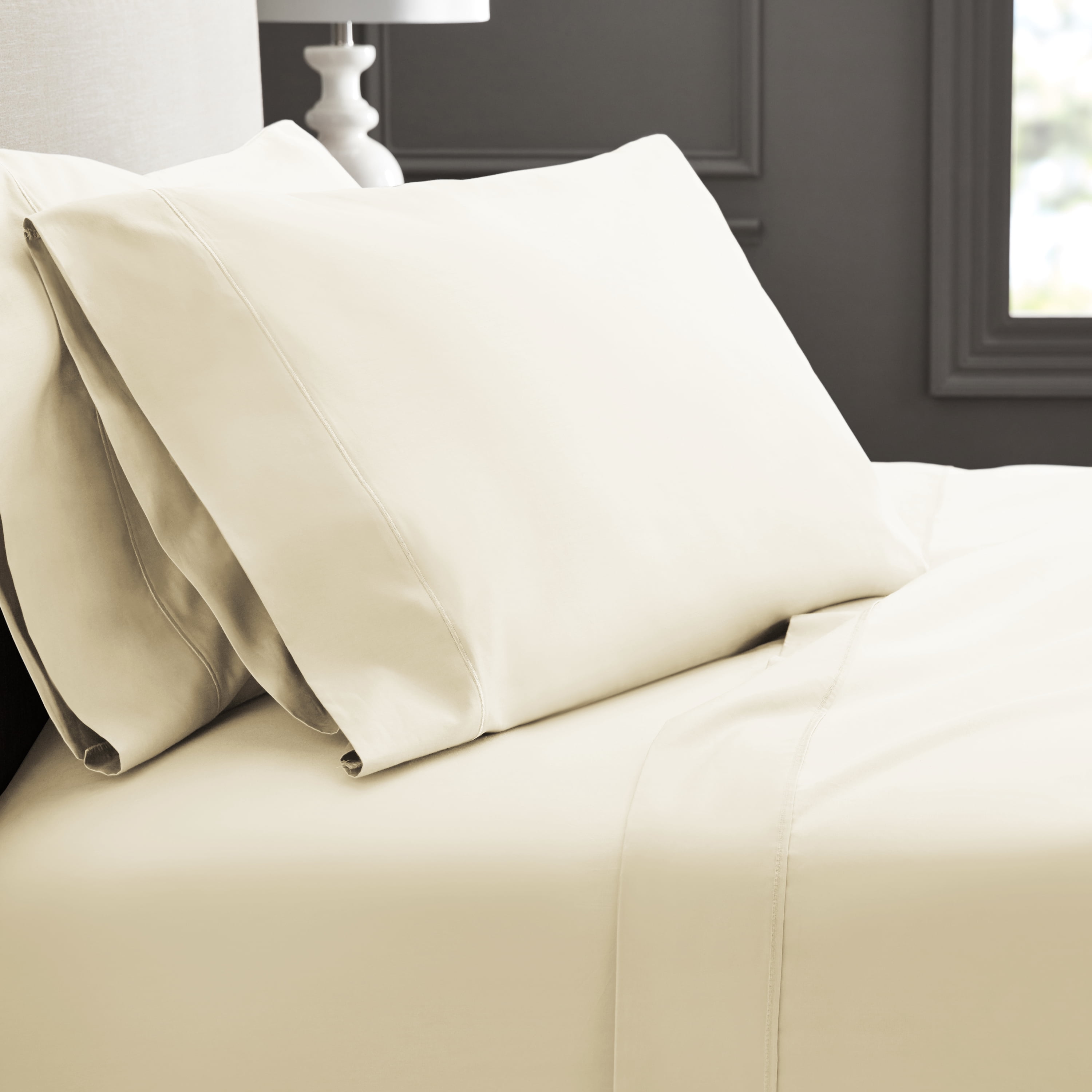 Hotel Style Luxury 4-Piece 600 Thread Count Cream Solid Cotton Bed Sheet Set, Full