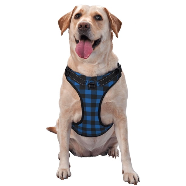 Fotbe Blue Black Plaid Arnés para Perro con Estampado –Chaleco Ajustable Acolchado con Asa de Control para Perros Grandes-Small
