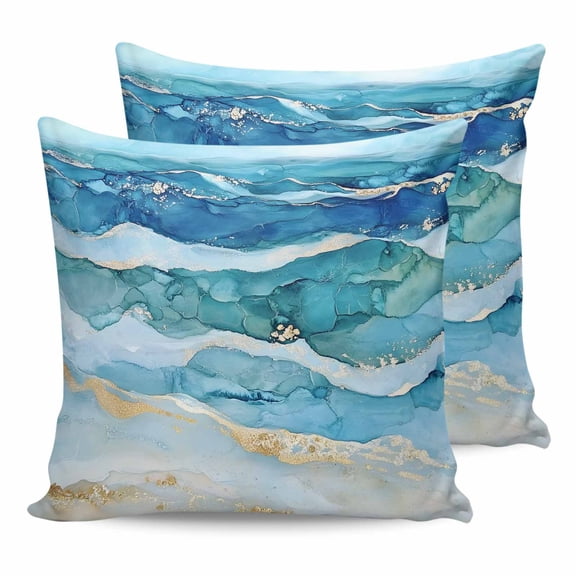 Pillow Covers 20x20 Set of 2, Teal Blue Ombre Throw Pillow Covers Decorative Couch Cushion Cover, Modern Coastal Ink Painted Abstract Microfiber Soft Square Pillowcases for Bedroom Living Room Sofa