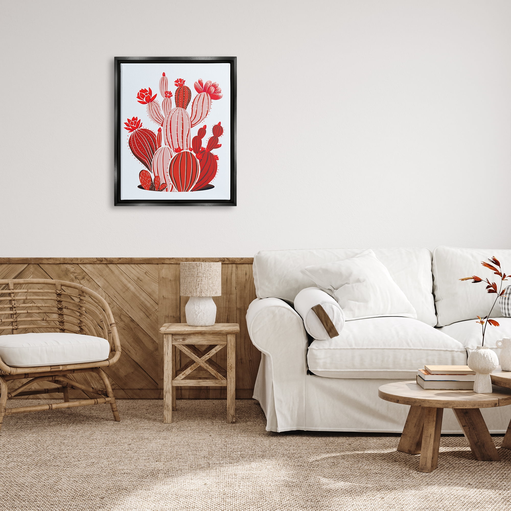 Stupell Industries Red Modern Cactus Plants Botanical & Floral Painting Black Floater Framed Art Print Wall Art, 25 x 31