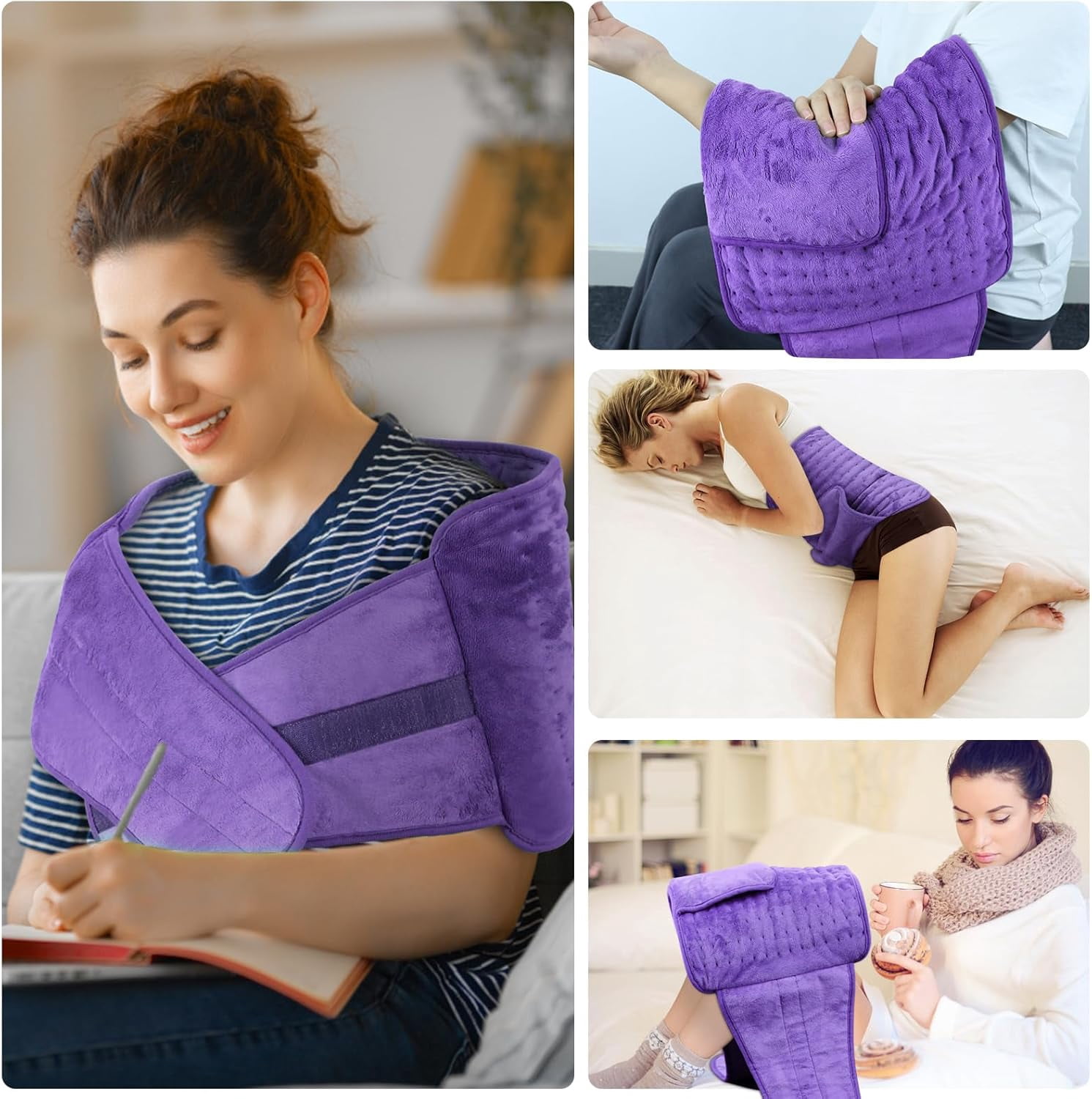 COCOBELA Heating Pad Back Pain Relief Electric Heating Pad for Period Cramps Lower Back Neck Shoulders Pain Relief 5-Hour Auto off 12x24 Heated Blankets + 20" Belt 3 Timer 5 Heat Level Wrap (Purple)