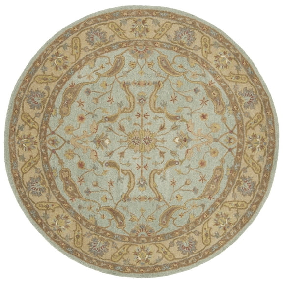 SAFAVIEH Antiquity Beaufort Traditional Floral Wool Area Rug, Teal/Beige, 3'6" x 3'6" Round