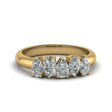 1 Carat Pear Shaped Diamond Delicate Wedding Band In 14K Yellow Gold