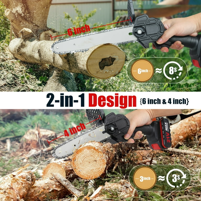 Mini Chainsaw 6 Inch 8 Inch, Cordless Chainsaw with 2 Battery Auto