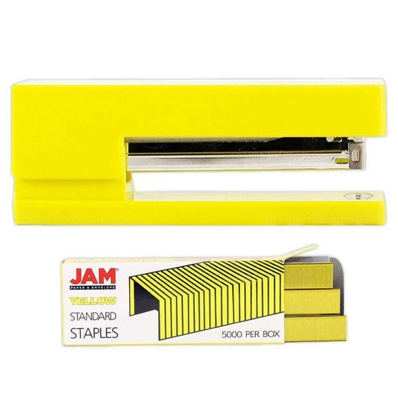 JAM Paper Office & Desk Set, Yellow, 2/Pack, 1 Stapler & 1 Staples