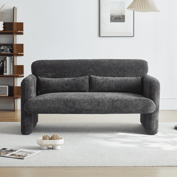MAYEERTY 59"Velvet Fabric Sofa, Modern Loveseat Furniture with Support Pillow for Apartment, Office, Living Room & Bedroom, Tool-Free Assembly.