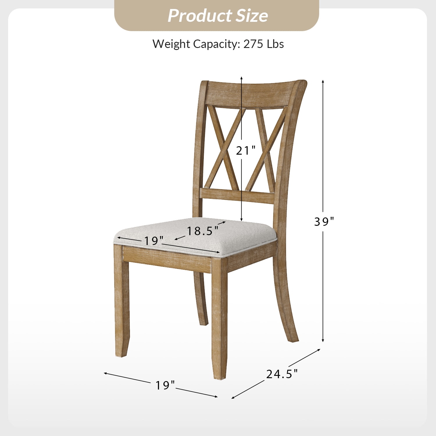 Tina's Home Solid Wood Dining Chairs Set of 2, Farmhouse  Upholstered Armless Side Chairs Crossing High Back Living Room Kitchen