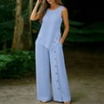 thumbnail image 5 of AHTJRT Two Piece Outfits for Women Summer Matching Sets Sleeveless Tops Lounge Beach Vacation Sets Wide Leg Pants Suits Light Blue XXXL, 5 of 7