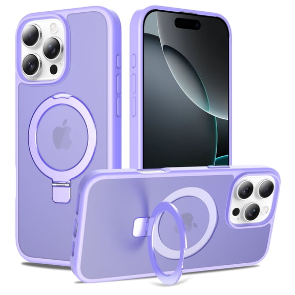for iPhone 12 Pro / 12 Case with Ring Kickstand, Compatible with MagSafe, Ultra Slim Lightweight Drop Protective Cover, Luxury Shockproof Anti-Scratch Translucent Back Phone Case, Lightpurple