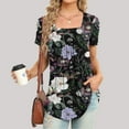thumbnail image 2 of Summer Saving Wycnly Womens Shirts Short Sleeve Square Neck Floral Print Summer Tops Vintage Flowy Pleated Hem Lightweight Tunic Blouses Blue M Up to 65% off, 2 of 5