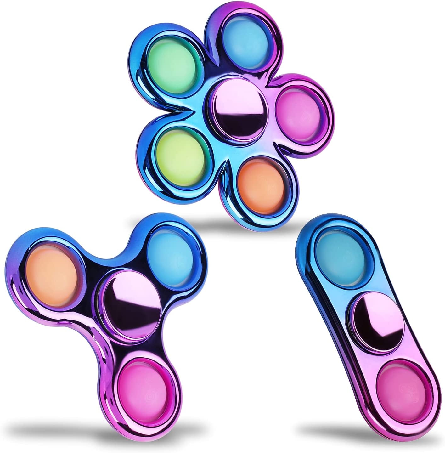 diktator Perversion angivet Pop Simple Fidget Spinner 3 Pack, Push Bubble Metal-Looking Fidget Spinners,  Popit Bubble Rainbow Fidget Toys Spinners for ADHD Anxiety, Stress Relief  Sensory Toy Party Favor for Kids - Walmart.com