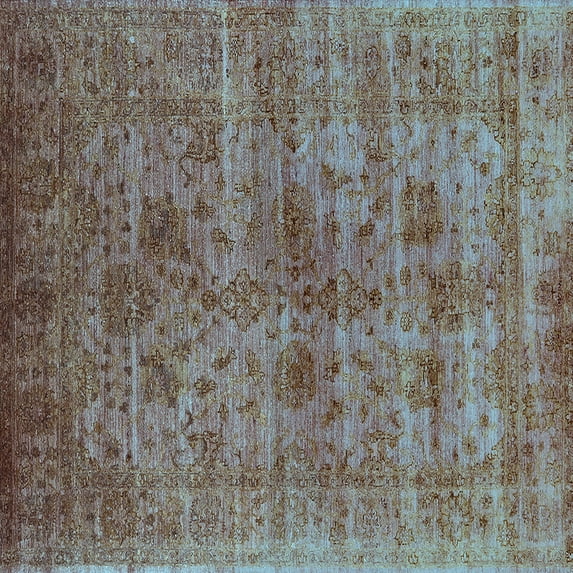 Ahgly Company Indoor Square Oriental Light Blue Industrial Area Rugs, 6' Square