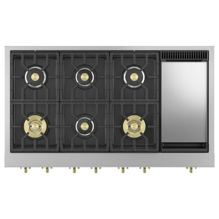 Monogram - 48" Built-In Gas Cooktop with 6 Burners - Stainless steel