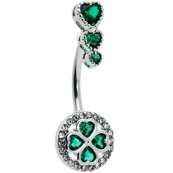 Body Candy Womens Steel Piercing Green Triple Drop Heart Shamrock Double Mount Belly Button Ring