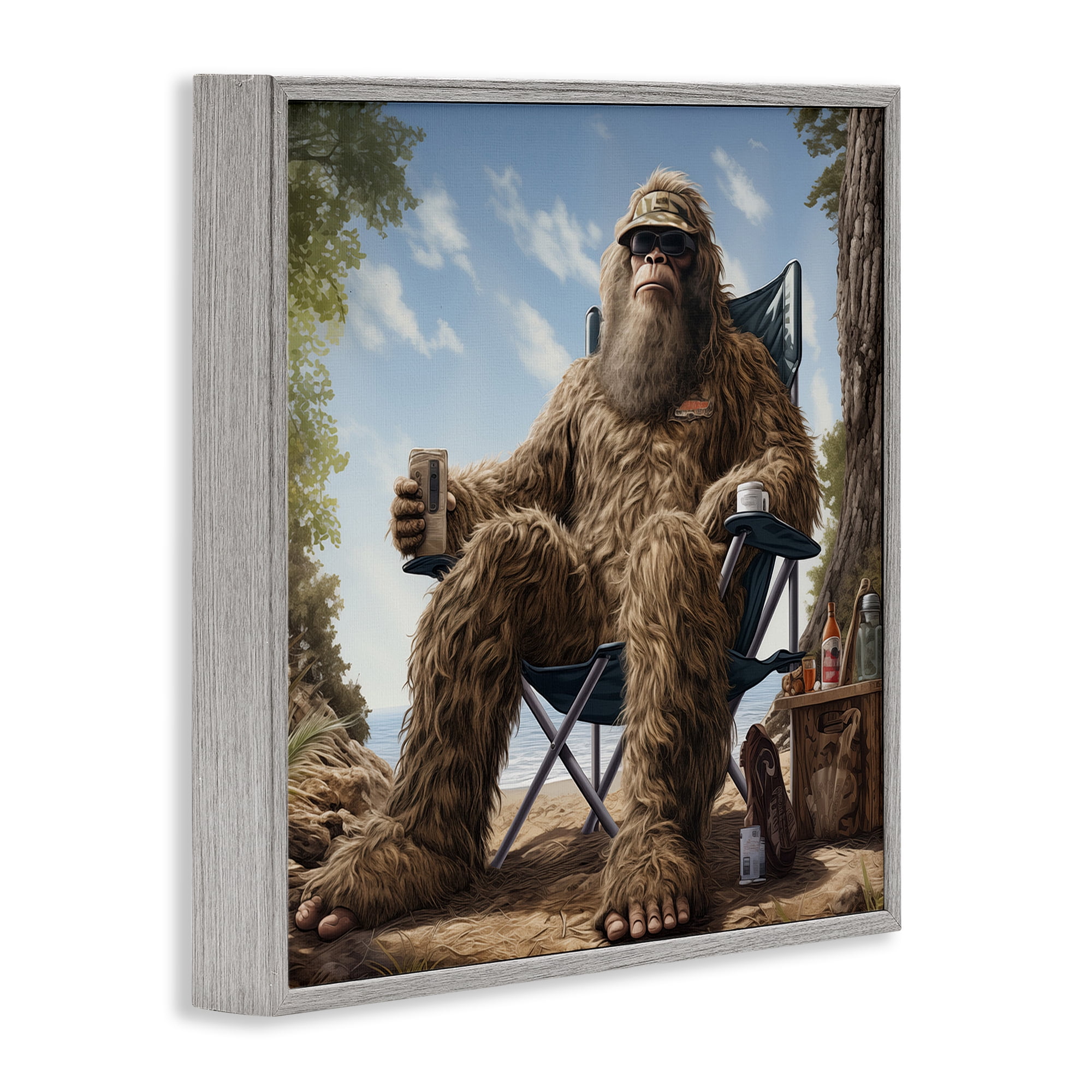 Stupell Industries Mythical Monster on Beach Fairy Tales & Fantasy Painting Gray Framed Art Print Wall Art, 24 x 24