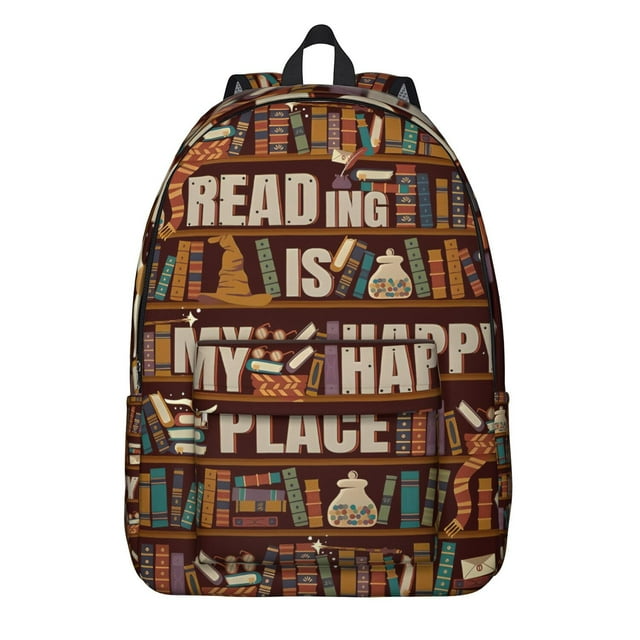 Book Lover School Backpack with Reading Themed Design, Bookshelf Bookcase Wall and Bookmark Print, Born to Read Daypack