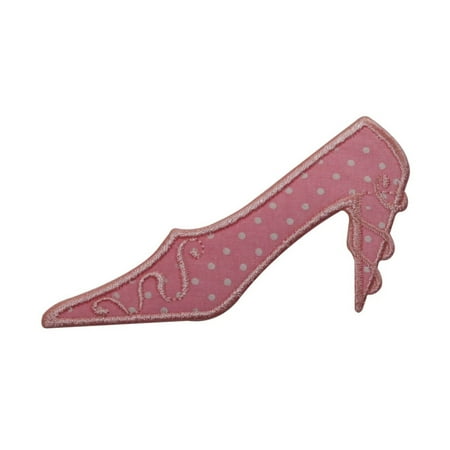 Polka Dot Heels Shoes - ID 7389 Pink Polka Dot Left High Heel Patch Shoe Embroidered Iron On Applique